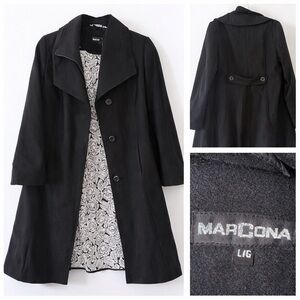 🧥 Marcona Black Dress Coat – Floral Lined | Size L/G